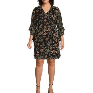 NWT Calvin Klein Plus Size V-Neck Chiffon 3/4 Tiered Butterfly Dress
